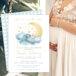 Blaues Gold über dem Mond Babydusche Einladung