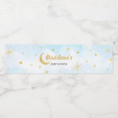 Blaues Gold über der Mond Babydusche Wasserflaschenetikett (Einzelnes Label)