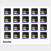 Blaues Gold und schwarze Monogramm Quadratischer Aufkleber (Blatt)