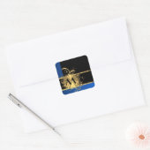 Blaues Gold und schwarze Monogramm Quadratischer Aufkleber (Umschlag)
