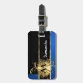 Blaues Gold und schwarzes Monogramm Gepäckanhänger (Vorderseite vertikal)