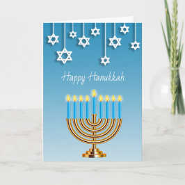 Blaues Gold und weißes Menorah glückliches Karte