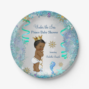 Blaues Gold unter dem Meer Prinz Baby Shower Ethni Pappteller
