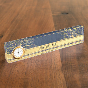 Blaues Gold Vintage Verziertes Gold Namensplakette