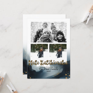 Blaues Gold Wasserfarbe Mele Kalikimaka Feiertagsf Einladung