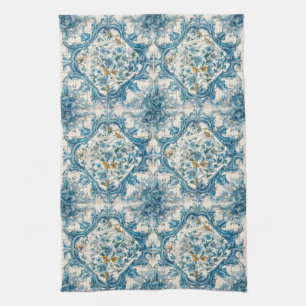 Blaues Gold & Weißes Talavera Azulejo Fliesen Look Geschirrtuch