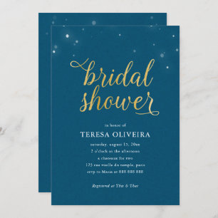 Blaues Goldblick-Brautparty beleuchtet einfaches Einladung