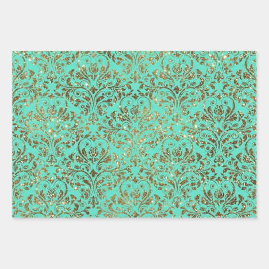 Blaues Golddampfer-Blumenpapier Geschenkpapier Set (Vorderseite 2)