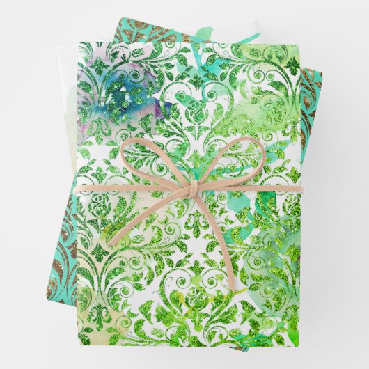 Blaues Golddampfer-Blumenpapier Geschenkpapier Set (Beispiel)