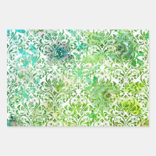 Blaues Golddampfer-Blumenpapier Geschenkpapier Set (Vorderseite)