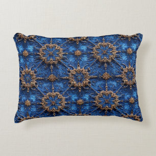 💙 Blaues Goldenes Blumen-Sofa-Dekor-Akzente Gesch Dekokissen