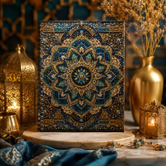 Blaues & Goldenes Islamisches Mandala-Spiralheft | Notizblock