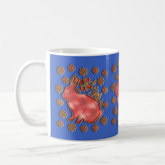 Blaues goldenes Jahr des Kaninchenchinesisches Neu Kaffeetasse (Links)