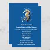 Blaues goldenes Seepferd schlichtes und elegantes  Einladung (Vorne/Hinten)