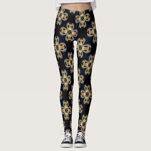 Blaues goldenes Sternenmuster Leggings (Vorderseite)
