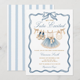 Blaues & Goldenes Tutu Aufgeregte Ballerina Baby S Einladung