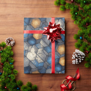 Blaues & goldenes urbanes Hex-Wrap-Papier Geschenkpapier