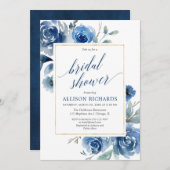 Blaues goldfarbenes, elegantes Brautparty Einladung (Vorne/Hinten)