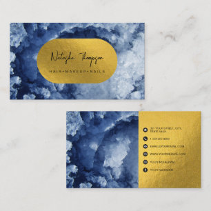Blaues Goldfolie Meer Kristalle Make-up Haare Näge Visitenkarte