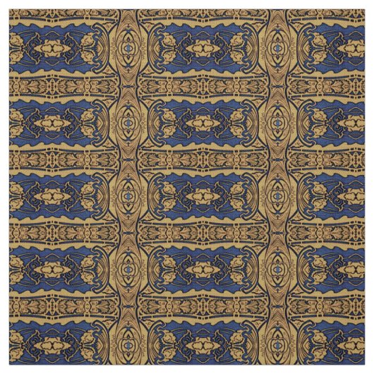 Blaues Goldkunst Nouveau Muster-Gewebe Stoff (Muster)