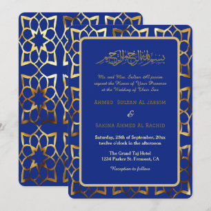 Blaues Goldmuster Islamische Hochzeit Einladung