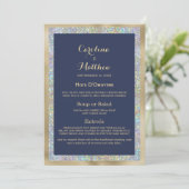 Blaues goldsilbernes Hochzeitmenü Menükarte (Stehend Vorderseite)