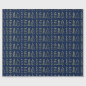 Blaues Goldweihnachtsbaum-Muster modern Geschenkpapier (Flach)