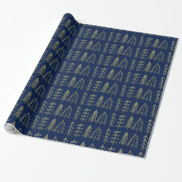 Blaues Goldweihnachtsbaum-Muster modern Geschenkpapier