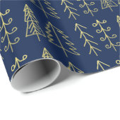 Blaues Goldweihnachtsbaum-Muster modern Geschenkpapier (Rolleneckpunkt)