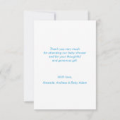 Blaues Goldweiß dankt Ihnen FOTO Baby-Dusche Dankeskarte (Rückseite)