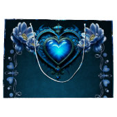 Blaues gotisches Herz umgeben von magischen Blume Große Geschenktüte (Rückseite)