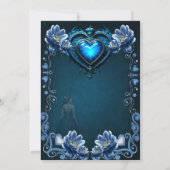 Blaues gotisches Herz umgeben von magischen Blume Save The Date (Rückseite)