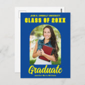Blaues Graduate Foto Modernes, feines Abschluss Postkarte (Vorne/Hinten)