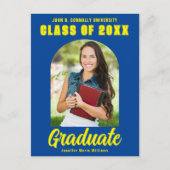 Blaues Graduate Foto Modernes, feines Abschluss Postkarte (Vorderseite)