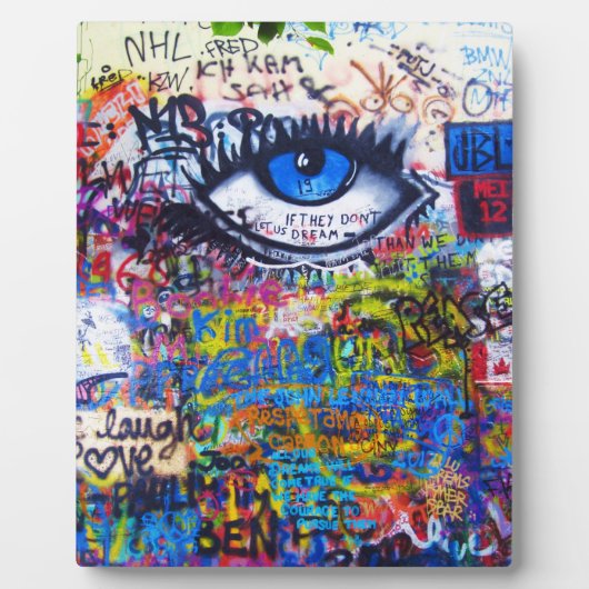 Blaues Graffiti-Auge Fotoplatte (Vorderseite)