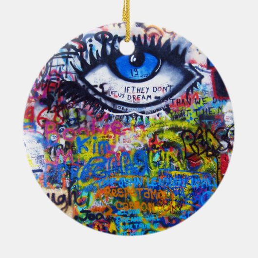 Blaues Graffiti-Auge Keramik Ornament (Hinten)