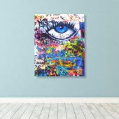 Blaues Graffiti-Auge Leinwanddruck (Insitu (Holzboden))