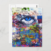Blaues Graffiti-Auge Postkarte (Vorne/Hinten)