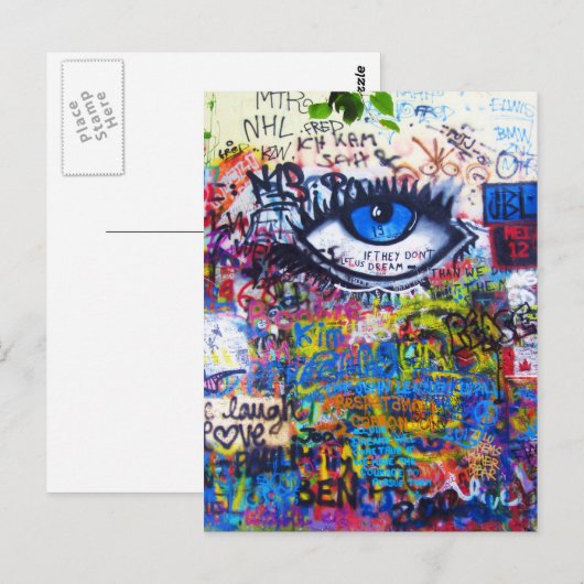 Blaues Graffiti-Auge Postkarte (Vorne/Hinten)