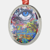 Blaues Graffiti-Auge Silbernes Ornament (Links)