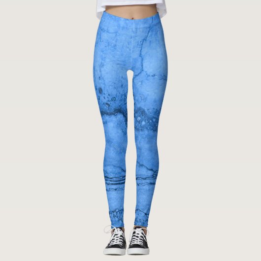 Blaues Granitmuster, blauer Marmor, blauer Stein Leggings (Vorderseite)
