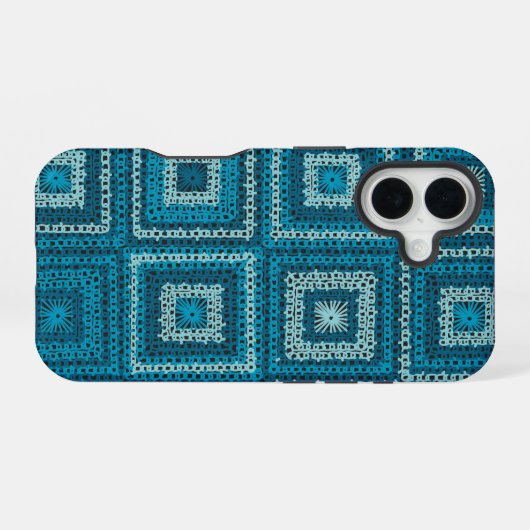 Blaues Granny Square Muster iPhone 16 Hülle (Rückseite (Horizontal))