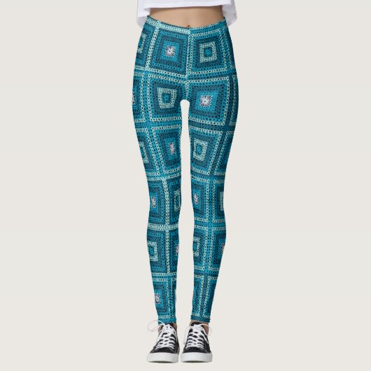 Blaues Granny Square Muster Leggings (Vorderseite)