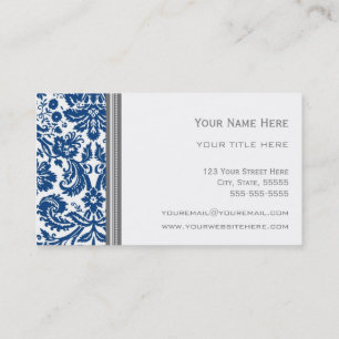 Blaues Grau-Damast-BlumenVisitenkarten Visitenkarte