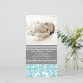 Blaues Grau danken Ihnen Baby-Duschen-Foto-Karten Dankeskarte (Stehend Vorderseite)