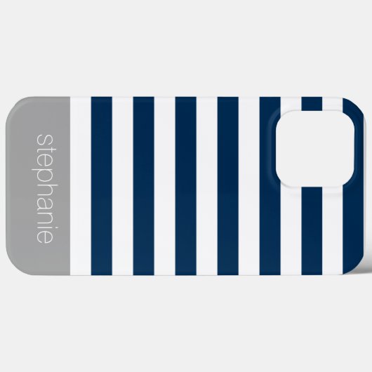 Blaues, grau gestreiftes Muster Moderner Name Case-Mate iPhone Hülle (Rückseite (Horizontal))