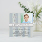 Blaues Grau Stripes Bestätigungs-Foto-Einladung Einladung (Stehend Vorderseite)