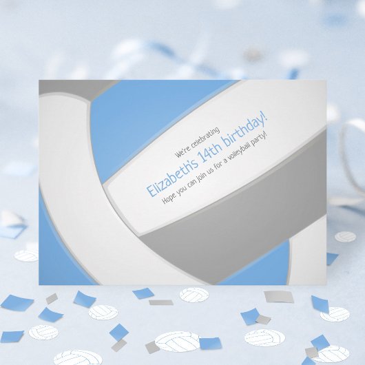 Blaues graues Volleyball-Kindergeburtstag-Party Einladung