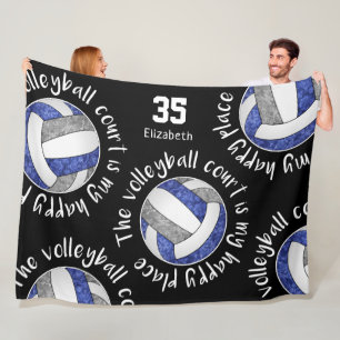 Blaues graues Volleyballfeld - Happy Place Mantra Fleecedecke