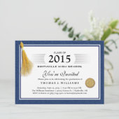 Blaues Grenzdiplom mit Quasten-Abschluss laden ein Einladung (Stehend Vorderseite)